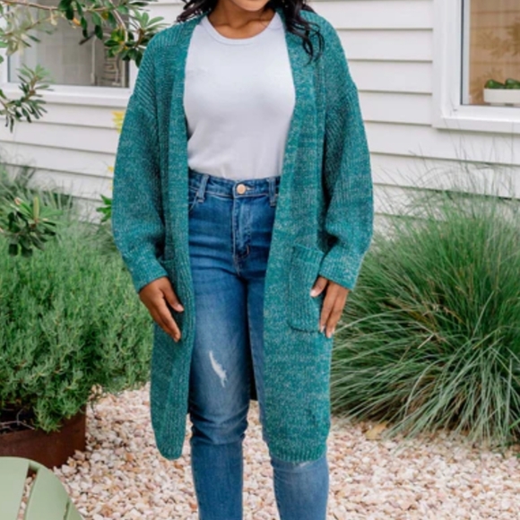 Proud Poppy Sweaters - Cozy Dark Teal Duster Cardigan. NWT. Pockets!  Marled.